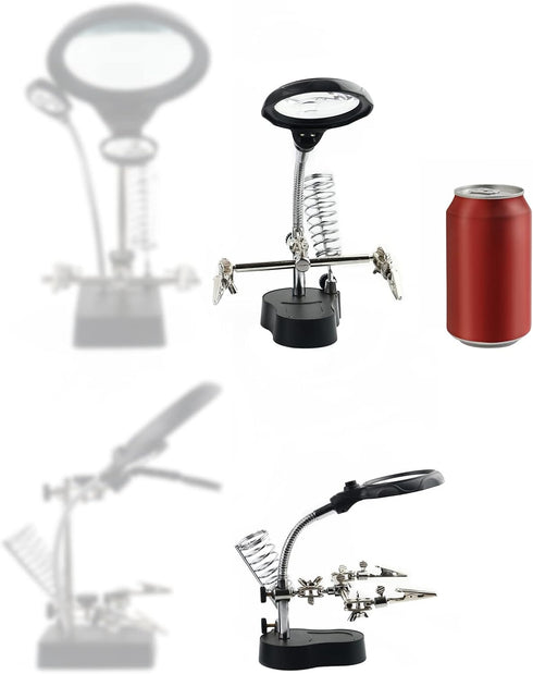 Helping Hands Magnifying Glass Soldering Station, LED Lighted 3.5X 12X Magnifier with Auxiliary Clips Alligator Clamp for Miniatures Projects,Mode...