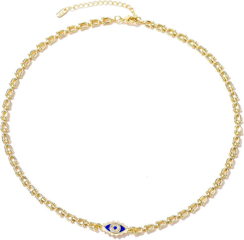14K Gold Plated Evil Eye Necklace Protection Choker Necklaces...