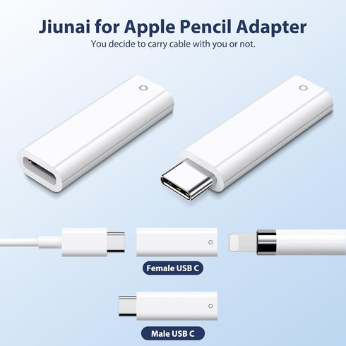 Jiunai 2 Pack USB-C to Pencil (1st Generation) Adapters for Apple Pencil 1st Gen, Female & Male USB C to Female Lightning Connector Charger compat...
