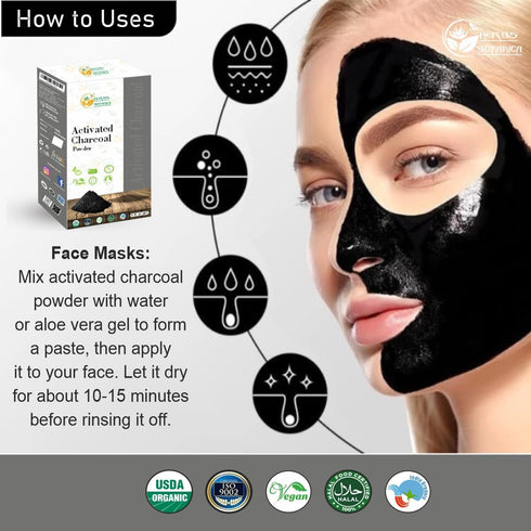 Activated Charcoal Powder Food Grade Natural Detoxifier for Digestive Health, Teeth Whitening, Face Masks, Natural Detoxification and Bug Bite Rel...