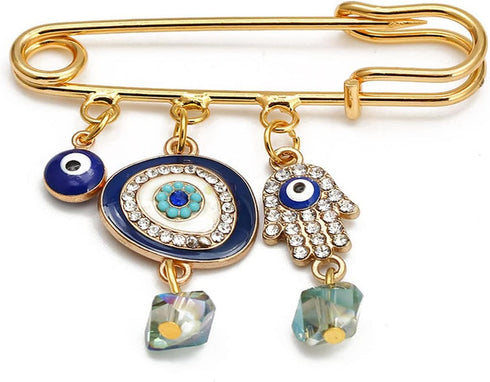 Turkey Evil Eye Rhinestone Charm Blue Lucky Eyeball Hands Brooch Pins Jewelry for Good Luck...