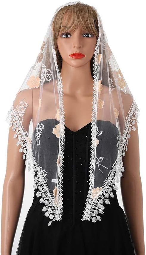 Wedding Church Veils Lace Scarf Floral Shawl Mass Tulle Head Covering Cathedral Mantilla Veil for Women...