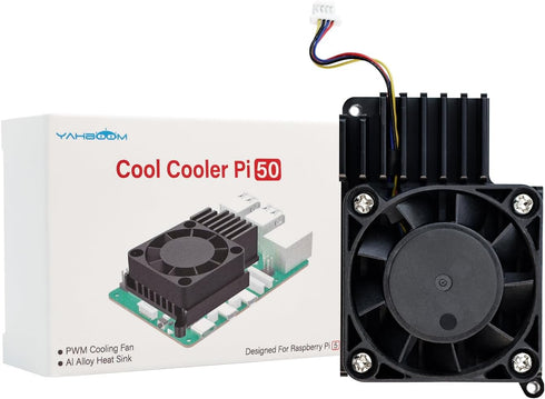 Yahboom Cooler for Raspberry Pi 5,with PWM Cooling Fan Aluminum Heatsink for Pi5?Insulation Silicone Thermal Pad Cool Cooler Pi50 Cool Down Quickl...