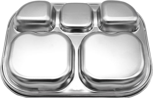 Korean Stainless Steel Divided Plates by KS&E, Little Kids Toddlers Babies small Tray, BPA Free, Diet Food Control, Compact Serving Platter, Snack...