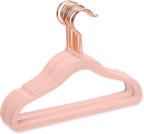 MIZGI Premium Kids Velvet Hangers (Pack of 50) with Copper/Rose Gold Hooks,Space Saving Ultra Thin,Non Slip Baby Hangers for Children's Skirt Dres...