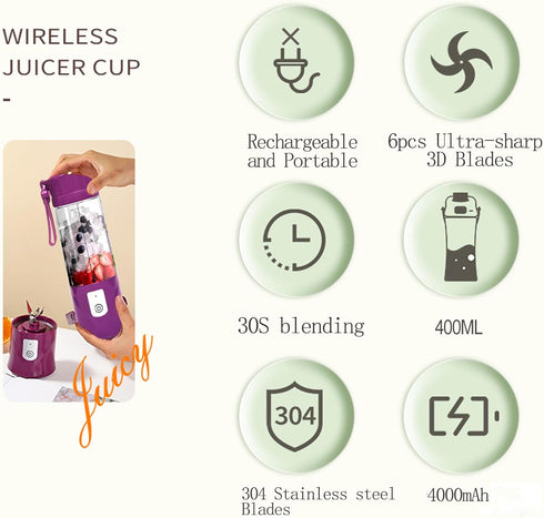 Portable Juicer Blender, USB Travel Juice Cup Baby Food Mixing Machince with Updated 6 Blades with Powerful Motor 4000mAh Rechargeable Battery,13O...