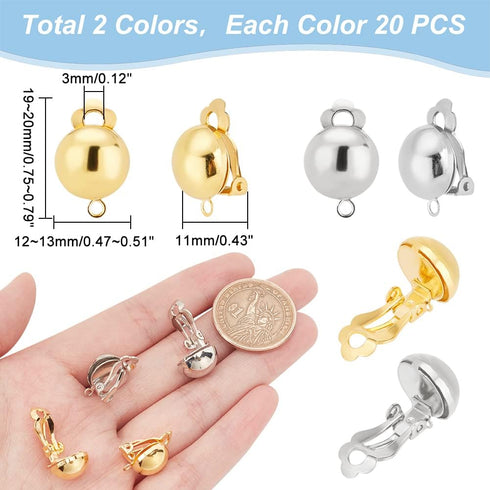 PH PandaHall 40pcs Clip-on Earring Converter, Brass Earrings Converters with Easy Open Loop Earring Findings for Non-Pierced Ears DIY Earrings Jew...