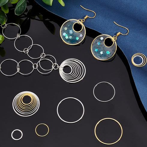 PH PandaHall 240 pcs 8 Sizes 10/12/14/16/18/20/22/25mm Round Open Back Bezel Charms Pendants Hollow Frame Pendant for Resin Earring Bracelet Penda...