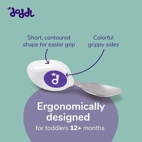 doddl Toddler Utensils, Ergonomic Fork and Spoon Set for Self Feeding, Stainless Steel Silverware for 1-3 Year Olds, BPA Free, Dishwasher Safe (Ma...