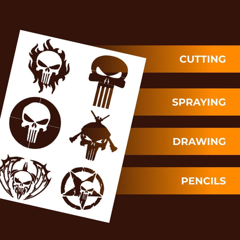 Punisher Stencil | Reusable Halloween Horror Skull Face Paint Gothic Graffiti Street Art Stencils for Painting on Wood, Glass, Wall, Rock, Fabric,...