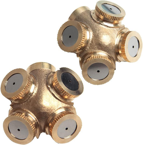2 pcs 4 Hole Brass Spray Misting Nozzle Garden Sprinklers Fitting Hose Connect Tool...