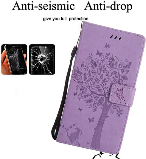 for Samsung Galaxy A10e Wallet Case Screen Protector,Galaxy A10e PU Leather Protective Case Emboss Love Tree Cat Folio Magnetic Card Holder Kickst...