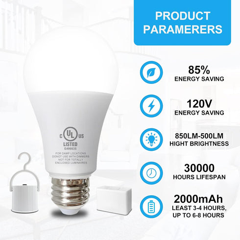 Rechargeable Light Bulbs, Multi-Function Battery Powered Light Bulb for Power Outage, 2000mAh Emergency Battery Light Bulb 500 Lumens 5W 40W Equiv...