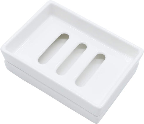 Ceramic Soap Dish Bar Soap Holder Double Layer Soap Tray Draining by Lofekea...