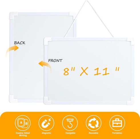 2 PCS Magnetic Small White Board Dry Erase Double-Sided Writing, Small Dry Erase Board 8”x11”, Portable Hangable Mini Whiteboard Small Whiteboard ...