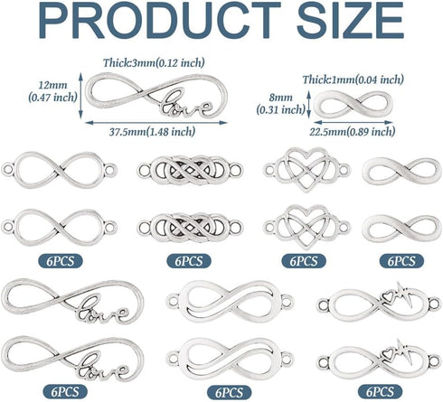 Pandahall 42Pcs Infinity Symbol Connectors Charms Alloy Heart Infinity Link Charms 7 Styles Tibetan Style Pendants for DIY Bracelet Necklace Jewel...