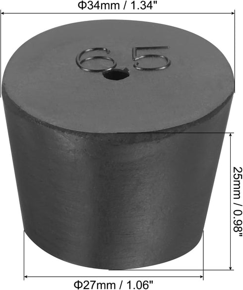 MECCANIXITY Rubber Tapered Plug 27mm to 34mm Solid Test Tubes Bungs Stopper with Hole Black for Lab Home 8 Pieces...