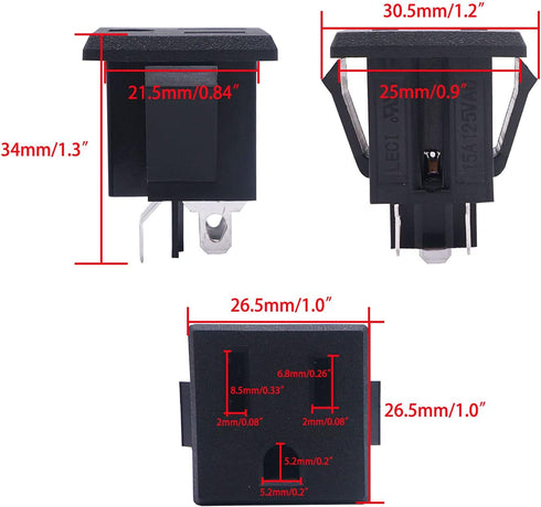 weideer 3Pcs 3 Pins US Power Socket Plug Panel AC 15A 125V Panel Mount Outlet Industrial Plug Female Connectors Adapter K-019...