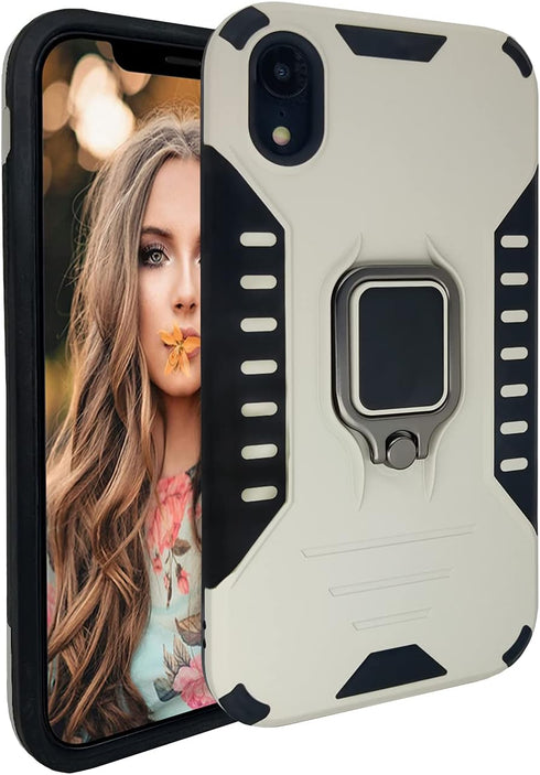 MODOS LOGICOS Case for iPhone XR, Dual Layers Shockproof Protective Case with Built-in 360 Metal Rotating Ring Kickstand, Working with Any Magneti...