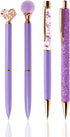 PENTA ANGEL Ballpoint Pens Set 4Pcs Black Ink Metal Glitter Roller Ball Pen Fancy Girly Gift Pens for Women Girls Wedding Office Back to School (P...
