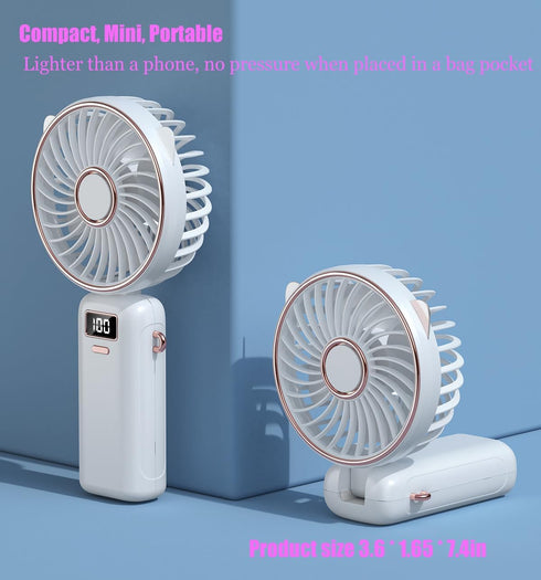 Portable handheld fan, 4200mAh USB rechargeable foldable fan, 5-speed and digital display personal travel fan, makeup/commuting/office mini deskto...