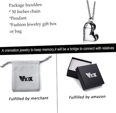 VNOX Heart Urn Necklace for Ashes - Memorial Cremation Jewelry for Ashes,Forever in My Heart Urn Locket for Ashes Stainless Steel Urns Pendant Kee...