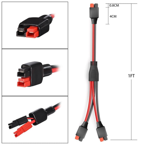Anderson Y Splitter Cable,10AWG Solar Charging Splitter Cable Solar Panel Extension Cable for Solar Generator Power Station(1FT)...