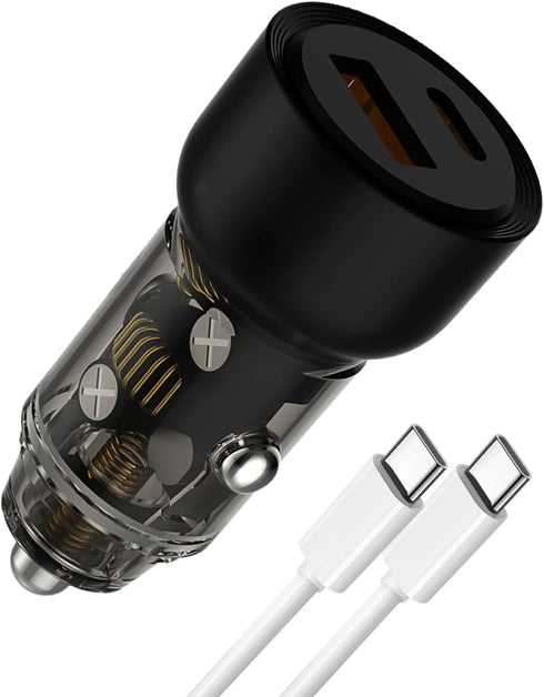 60W Car Charger, Cigarette Lighter USB Charger with USB C to C Fast Charging Cable, PD&QC3.0 USB C Car Charger, Dual Ports Car Charger Adapter for...