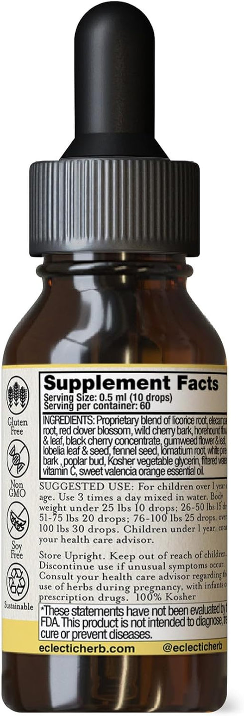 Eclectic Institute Kids, Herbal Cough Elixir, Black Cherry Flavored | Non-GMO, Gluten-Free | 1 fl oz (30 ml)...