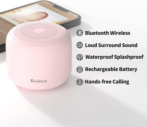 Bobtot Portable Bluetooth Speakers with Strap Easy to Carry, Wireless Waterproof Mini Speaker with Loud Stereo Sound,15 Hours Playtime, Rechargeab...