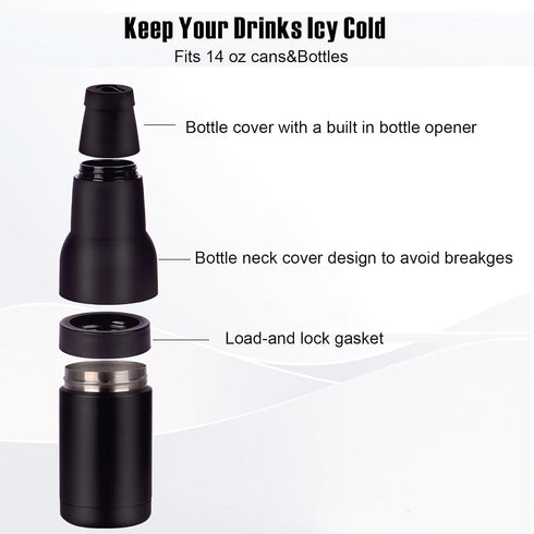 14 oz. Beer Bottle and Can Cooler with Beer Opener,3 in 1 Can Cooler, Slim Can Beer Bottle Insulators Holder, Double Walled Stainless Steel Insula...