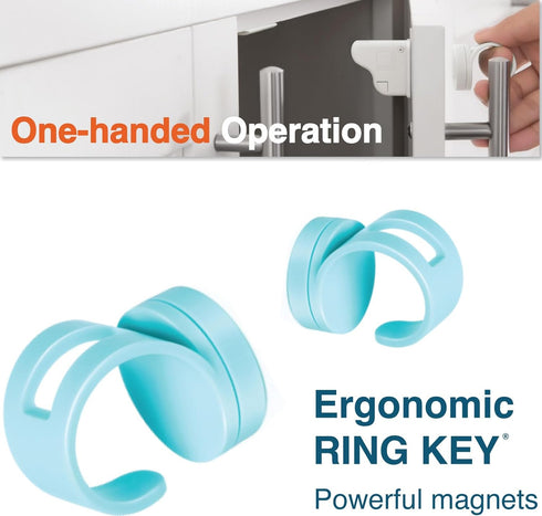 Ergonomic Magnetic Keys - RovingCove Universal Magnet Key for Cabinet Drawer Locks, Patented One-Handed Operation, Ivory White, 2 Ring Keys...