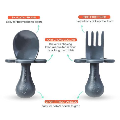 Grabease Toddler Spoon & Fork - First Stage Baby Spoons for Self Feeding from 4+ Months - BPA-Free & Phthalate-Free Baby Utensils & Silverware - 1...