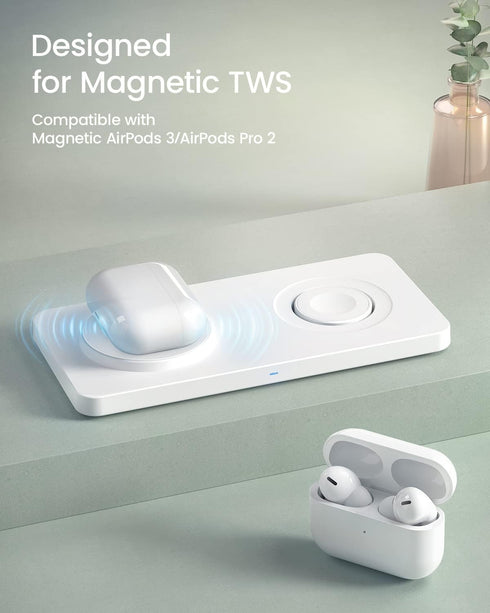 Wireless Charging Pad for Apple - Magnetic 2 in 1 MagSafe Charger for iPhone 15/14/13/12 Pro Max/Pro/Mini, Apple Watch Ultra/8/7/6/SE/5/4/3, AirPo...