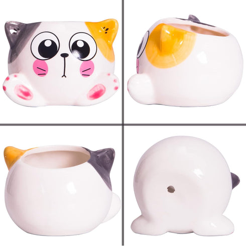 Cute Succulent Pots with Drainage Cat Planters for Indoor Plants 3.4 Inch Tiny Animal Planters Mini Cat Pots Small Ceramic Flower Pots Cartoon Cac...