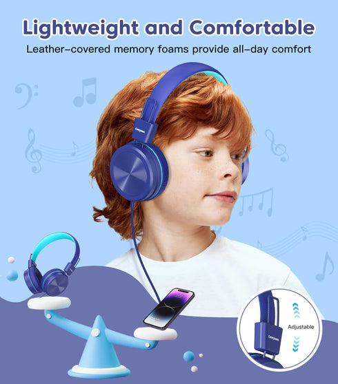 Kids Headphones, Toddler Headphones with Safe Volume Limiter 94dB, Wired School Headphones for Kids with Adjustable and Flexible Design for Boys a...
