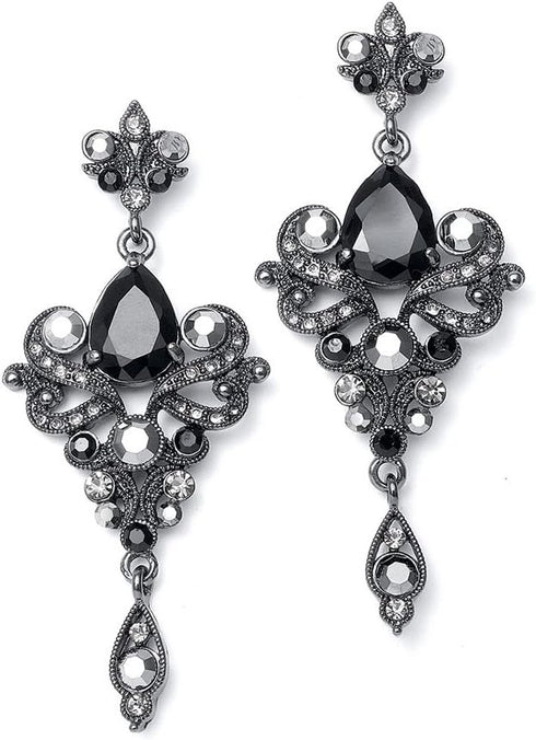 Mariell Vintage Black and Grey Crystal & CZ Chandelier Dangle Earrings for Fashion, Prom, Bridesmaids...
