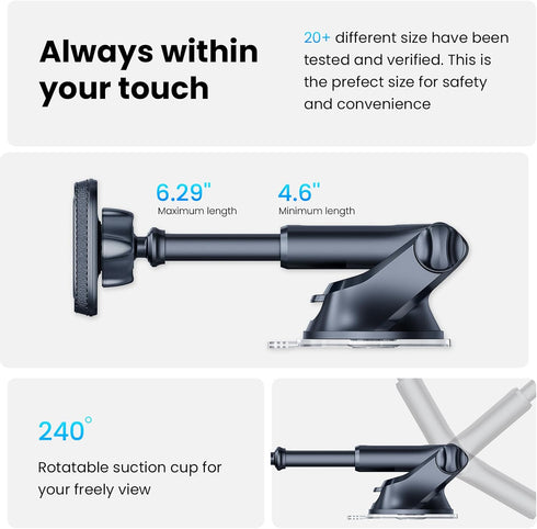 APPS2Car Magnetic Phone Mount for Car – Industrial Suction Cup Dashboard & Windshield Holder with Telescopic Arm, 6 Strong Magnets – Universal Fit...