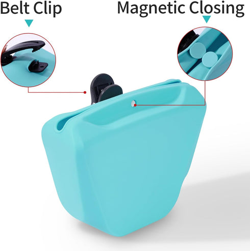 Silicone Dog Treat Pouch Portable Training Bag Holder for Dogs Leash with Magnetic Closure and Upgraded Waist Clip - 2 Pack Medium with Patent...