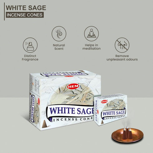 White sage cones pack of 12 ,10 cones Each Total 120 cones -HEM INCENSE...