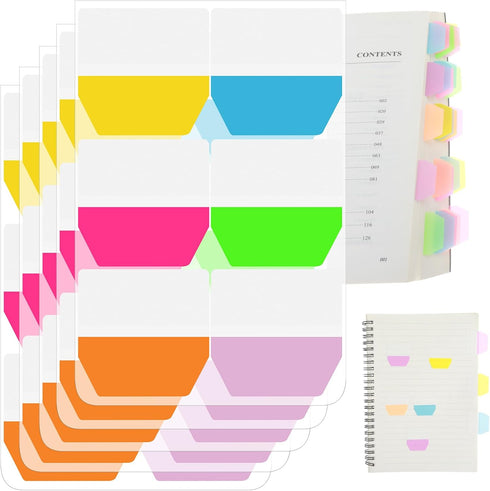 600Pcs/5 Packs Sticky Index Tabs Flags, Fluorescent Writable Sticky Index Tabs Self-stick File Tabs Flag Filing Tabs Page Markers Note Index Marke...