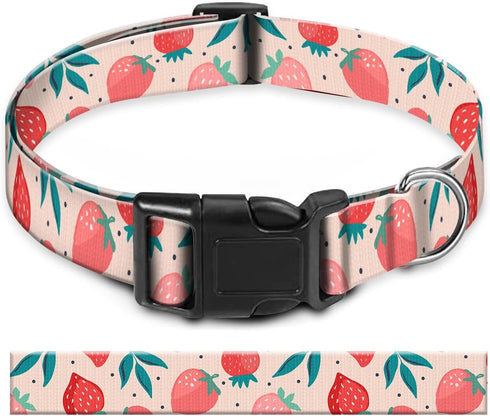 Dog Collar, Cute Pet Collar Adjustable for Large Dogs, Soft Dog Collars with Quick Release Buckle for Walking Running Cute Strawberry...