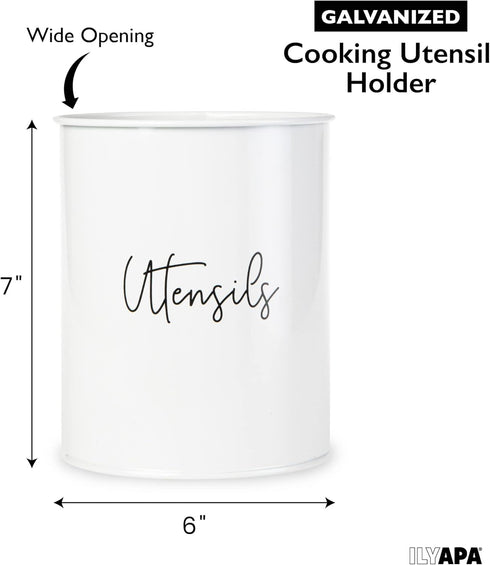 Ilyapa White Utensil Holder, Farmhouse Utensil Holder, Countertop Caddy Cooking Utensil Organizer, Galvanized Utensils Crock, White Kitchen Decor ...