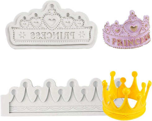 Set of 2 Princess Crown Silicone Fondant Molds 3D Crown Gumpaste Candy Mold Sugarcraft Baking Tool for Birthday Party Cake Topper Decorating...