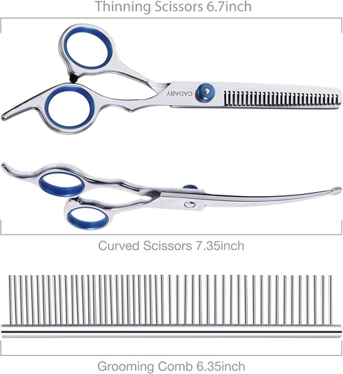 3 in 1 Dog Grooming Scissors Kit with Safety Round Tips, Professional Dog Grooming Scissors, 4CR Stainless Steel Pet Grooming Shears for Dog, Cat,...