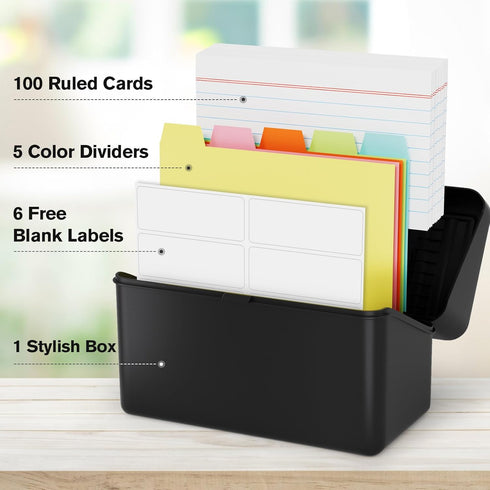 MaxGear Index Card Holder Set, 3x5 Index Card Organizer with Dividers, Plastic Index Card Box for Flash Cards, Note Cards, Recipe Cards, 5 Color I...
