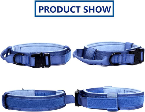Tactical Dog Collar Military Dog Collar Adjustable Nylon Dog Collar Heavy Duty Metal Buckle with Handle for Dog Training (Dark blue,M)...