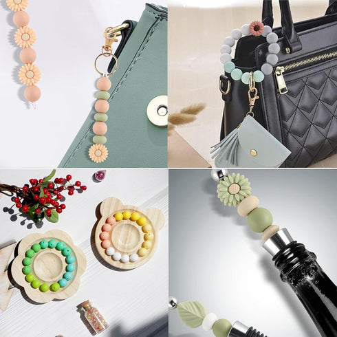 MARCHROSE 222pcs Keychain Making Kit,200pcs 12mm Silicone Beads Bulk 10pcs 20mm Flower Beads with 12pcs Accessories?Focal Beads for DIY Keychain K...