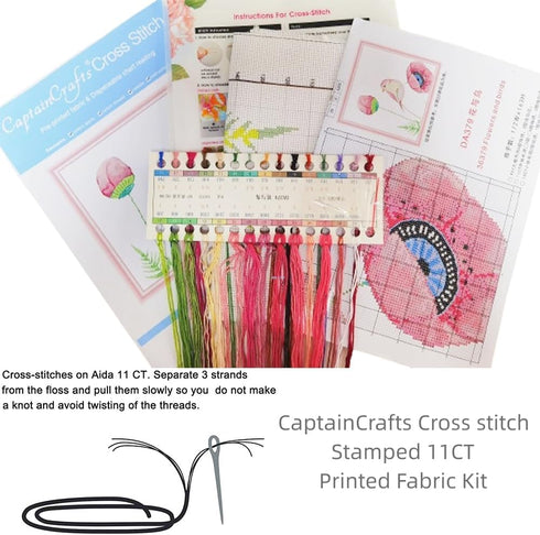 CaptainCrafts New Cross Stitch Kits Embroidery Kit Full Range Flowers Pre-Printed and Counted Fabrics Kits for Adults Beginners Home Decor (Stampe...