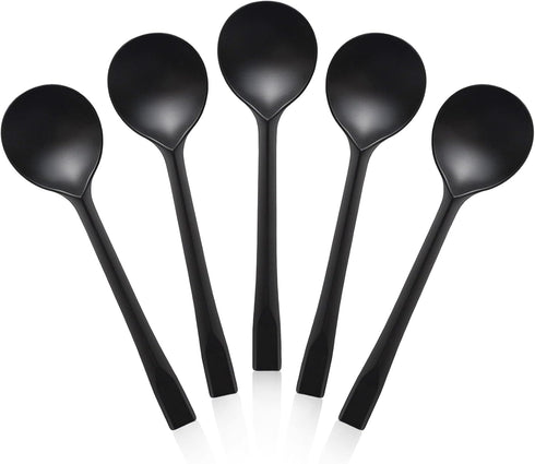 200Pcs Black Plastic Serving Spoons, LIOUCBD Disposable Soup Spoon, Heavy Weight Plastic Utensils Cutlery Set for Weddings Catering Buffets Partie...